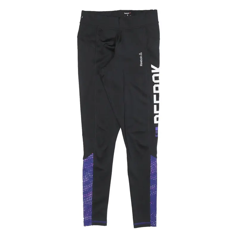 Reebok Womens Joggers Black & Purple Slim Skinny S W24 L27 Logo Print Activewear 1