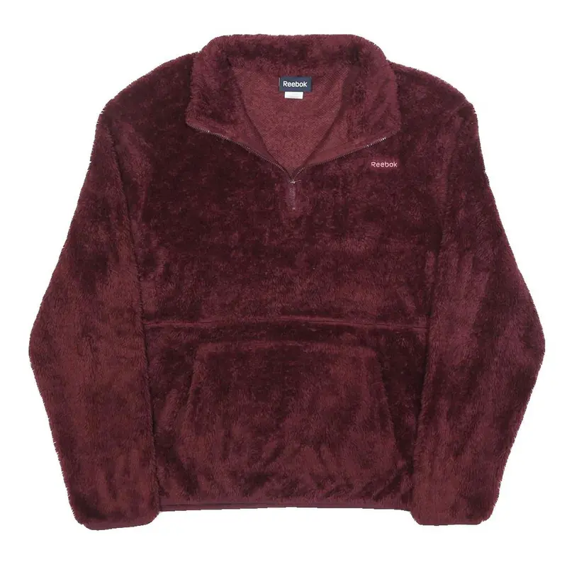 Reebok Womens Maroon Jumper Plain 1/4 Zip Pullover Xl Soft Polyester Comfort 1