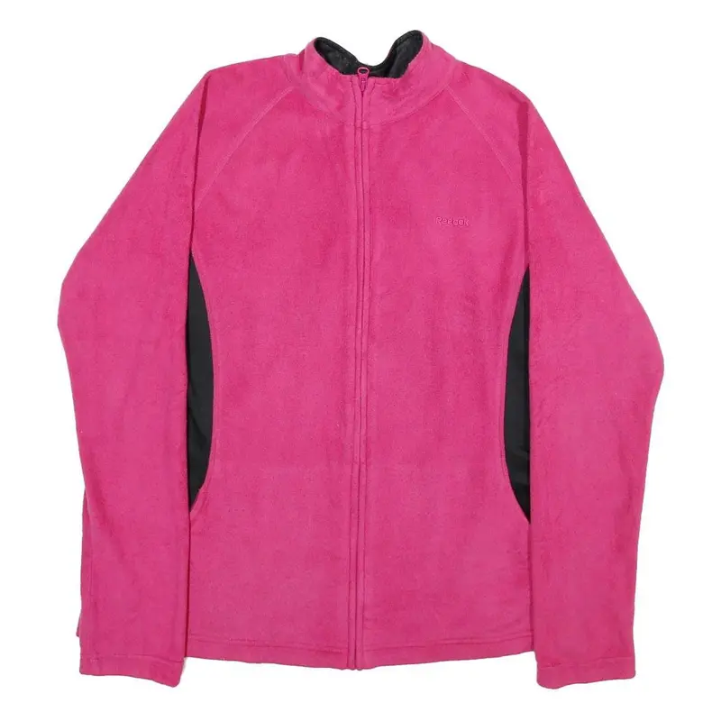 Reebok Womens Pink & Black Zip Jacket L Polyester Blend Fleece Casual Activewear 1