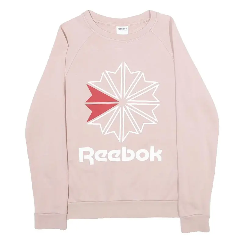 Reebok Womens Pink Crew Neck S Cotton Sweatshirt Logo Print 1