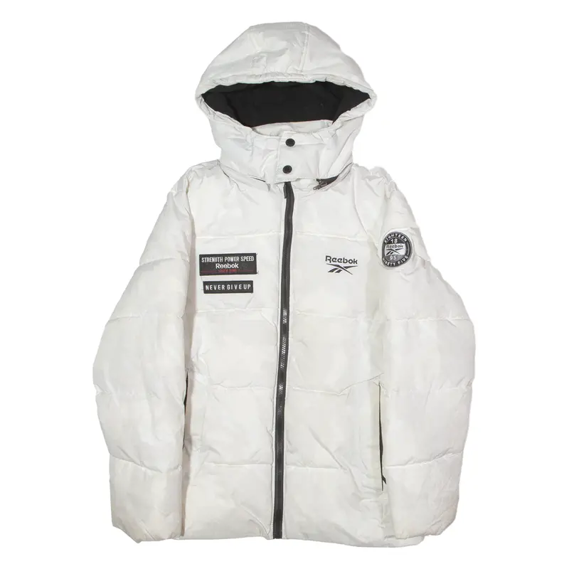 Reebok Womens Puffer Coat White Hooded Camouflage L 1