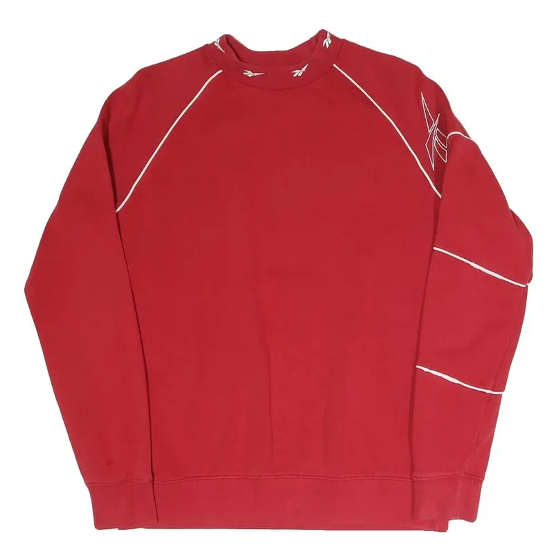 Reebok Womens Red Crew Neck M Logo Sweatshirt Cotton Blend Casual Pullover 1