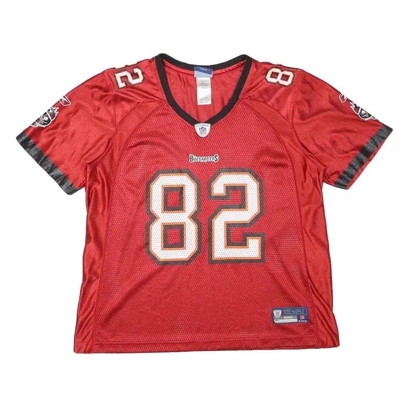 Reebok Womens Red Tampa Bay Buccaneers 82 T-Shirt L Short Sleeve V-Neck Sports 1