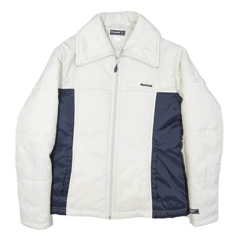 Reebok Womens White & Navy Zip Jacket M Polyester Blend Plain Casual Sportswear 1