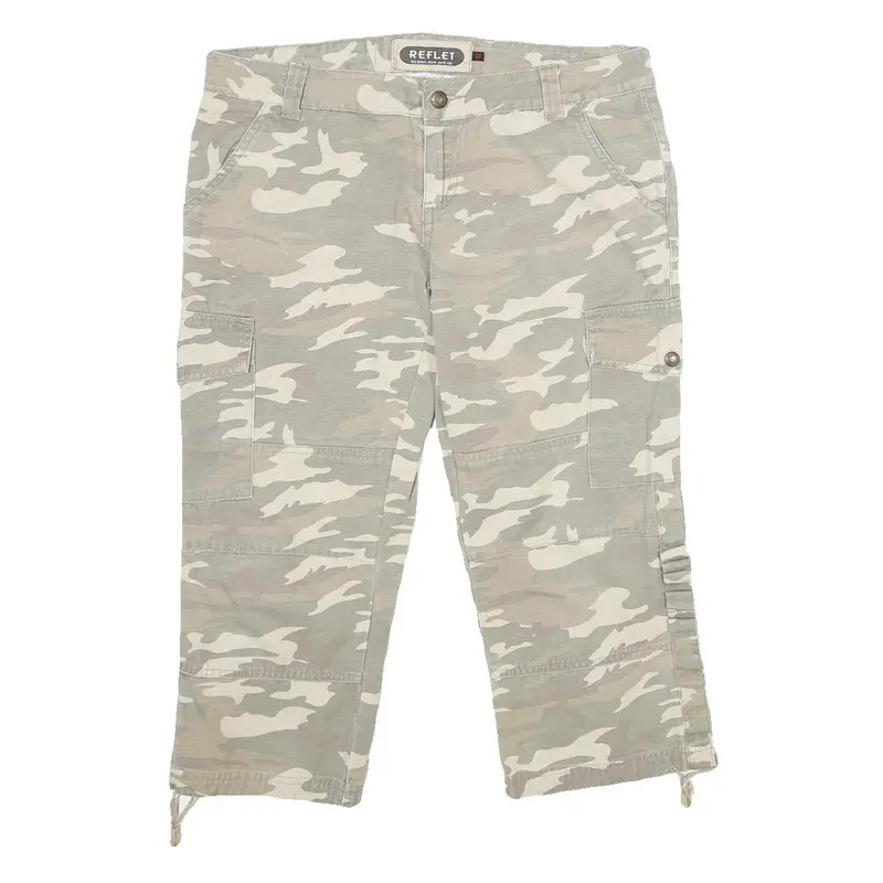 Reflet Womens Cotton Blend Green & Cream Striped Regular Fit Cargo Trousers W32 1