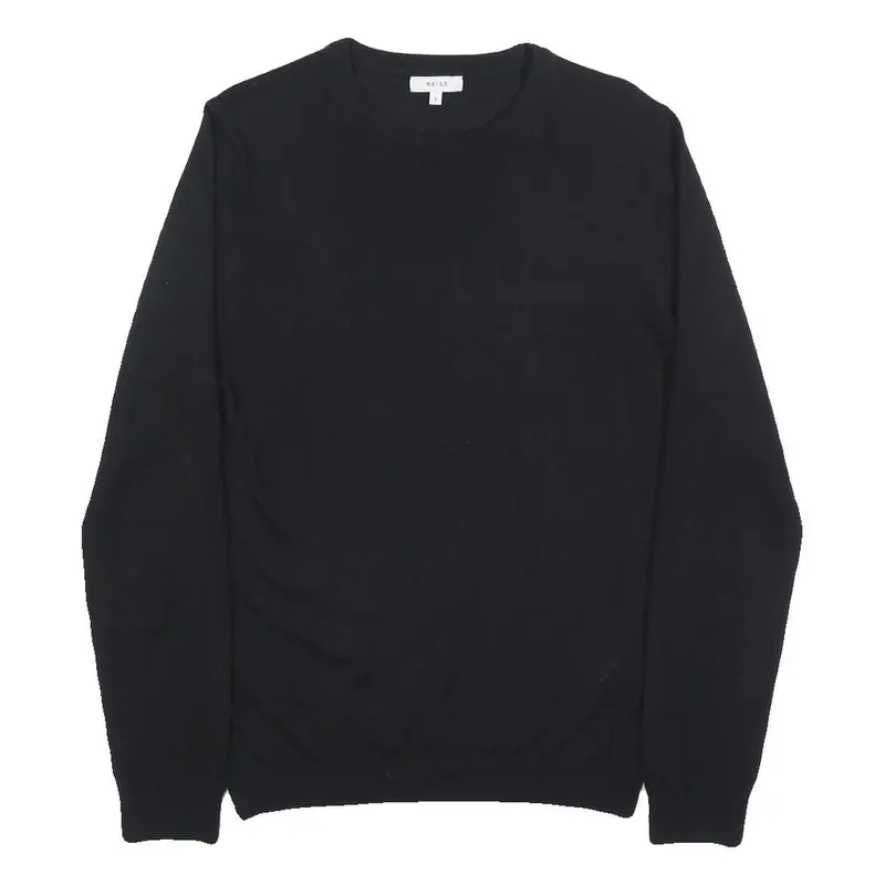 Reiss Mens Black Plain Pullover Jumper Crew Neck Basic Knit S Wool Blend 1