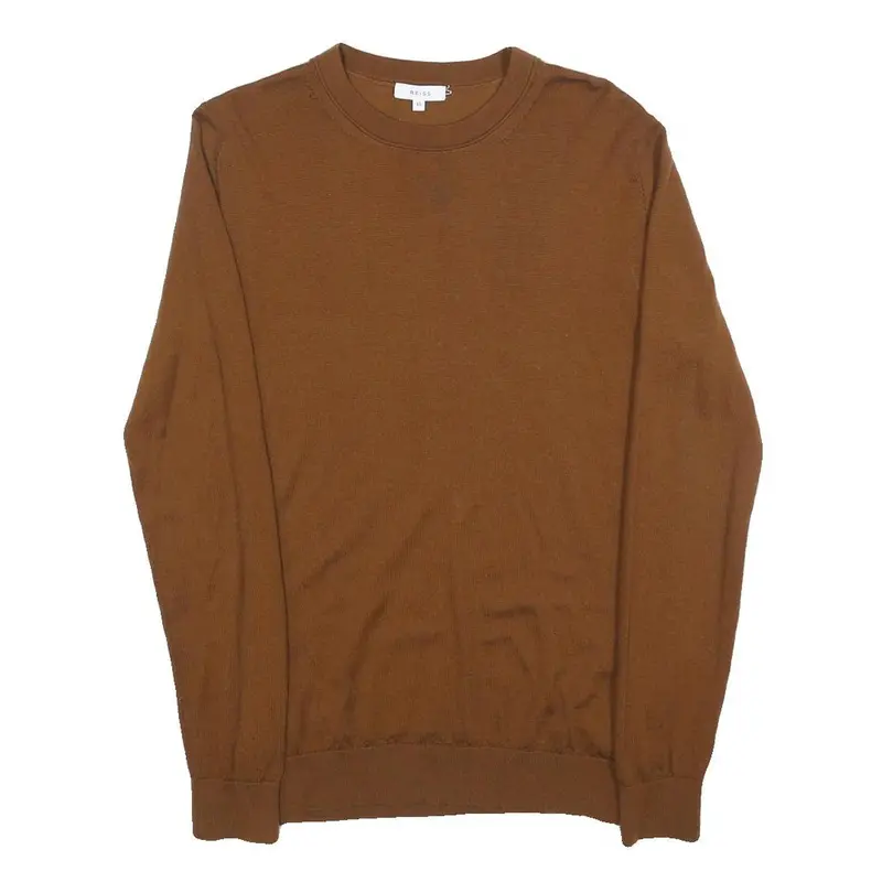 Reiss Mens Brown Plain Pullover Crew Neck Basic Knit Xs Wool Jumper 1