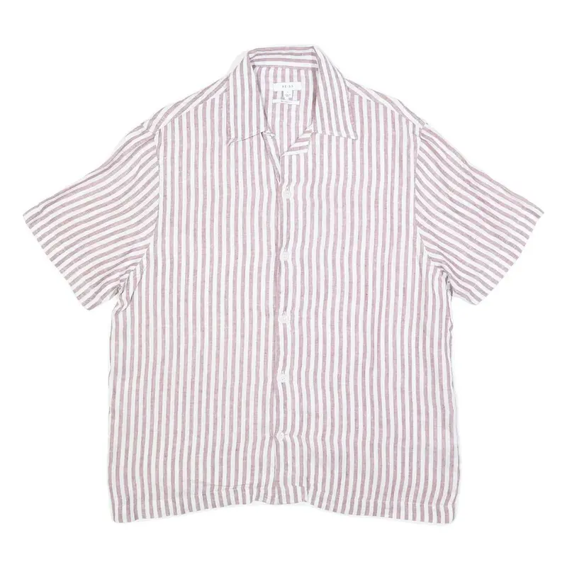 Reiss Mens Pink & White Stripe Linen Shirt L Lightweight Summer Casual 1