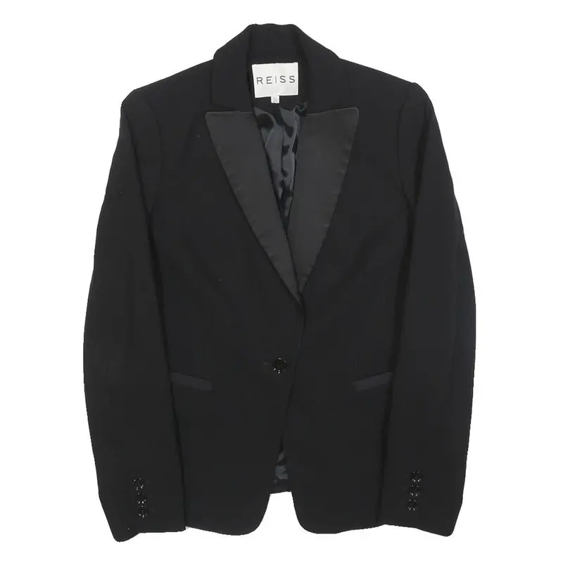 Reiss Womens Black Tailored Wool Jacket Uk 8 Button Closure Formal Blazer 1