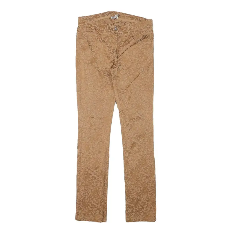 Reiss Womens Polyester Blend Slim Trousers W28 L30 Tan Jacquard Floral Pattern 1