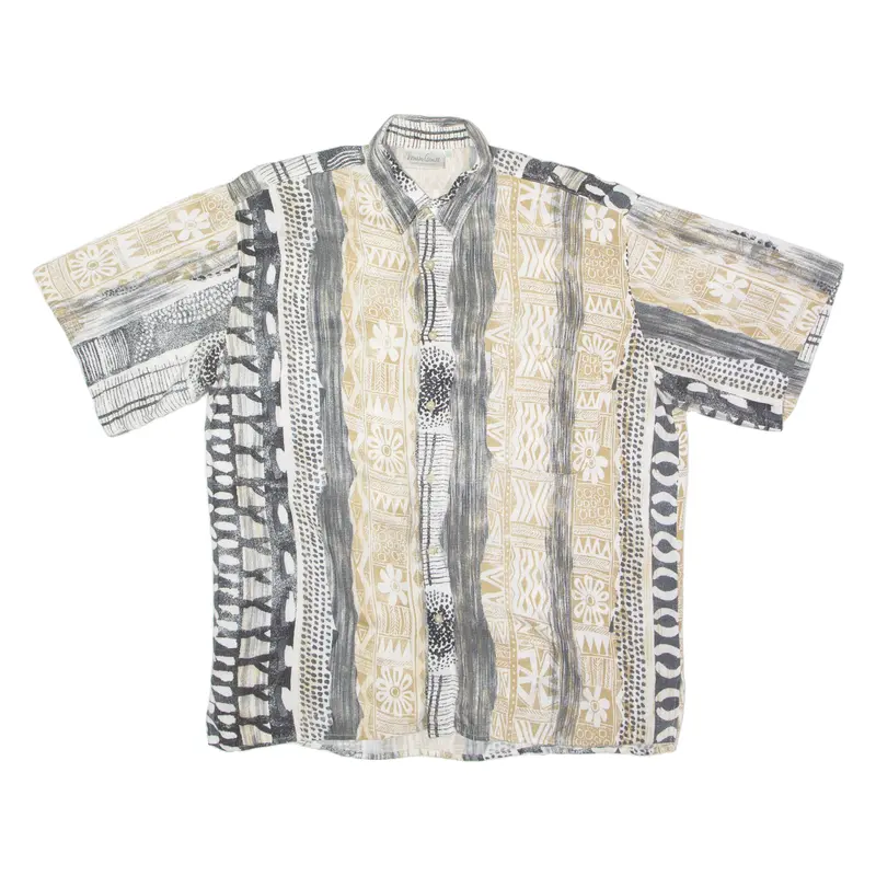 Renato Cavalli Mens Shirt Grey Viscose 90S Crazy Pattern L 1