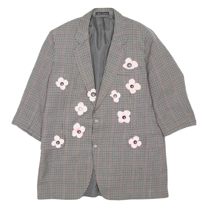Renfile Collections 3/4 Sleeve Womens Blazer Coat Black Houndstooth M 1