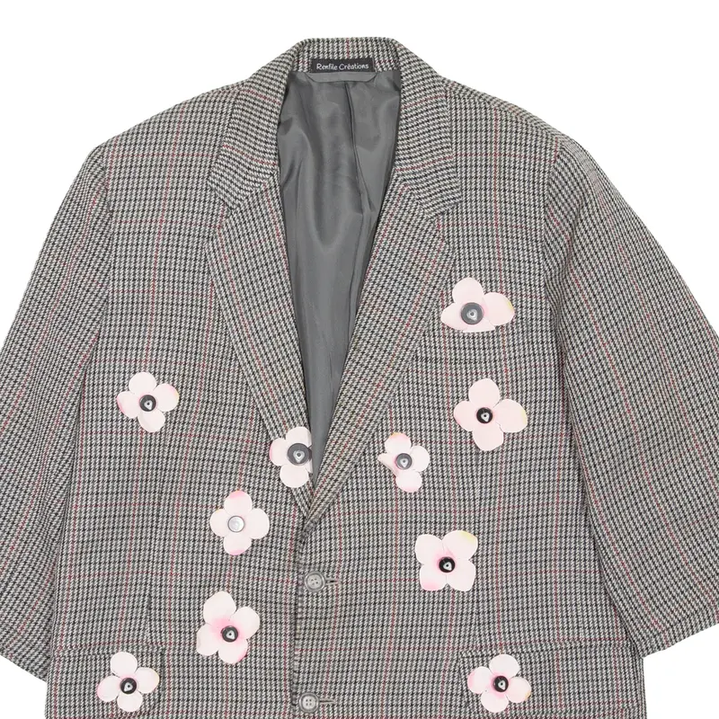 Renfile Collections 3/4 Sleeve Womens Blazer Coat Black Houndstooth M 2