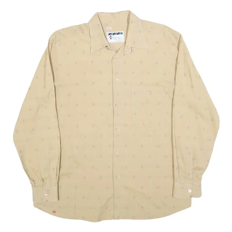 Renoir Mens Beige Shirt L Long Sleeve Button Polyester Blend Casual Smart 1