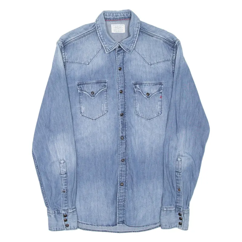Replay Mens Denim Shirt Blue 90S Long Sleeve S 1