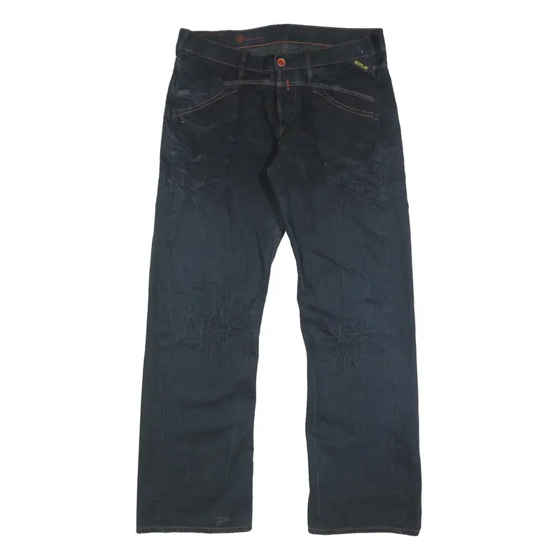 Replay Mens Jeans Blue Relaxed Straight Denim W34 L32 Button Closure Casual 1