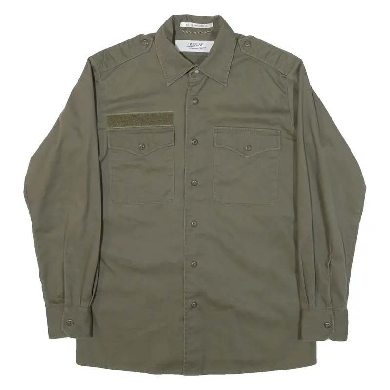Replay Mens Plain Shirt Green Long Sleeve Xs 1
