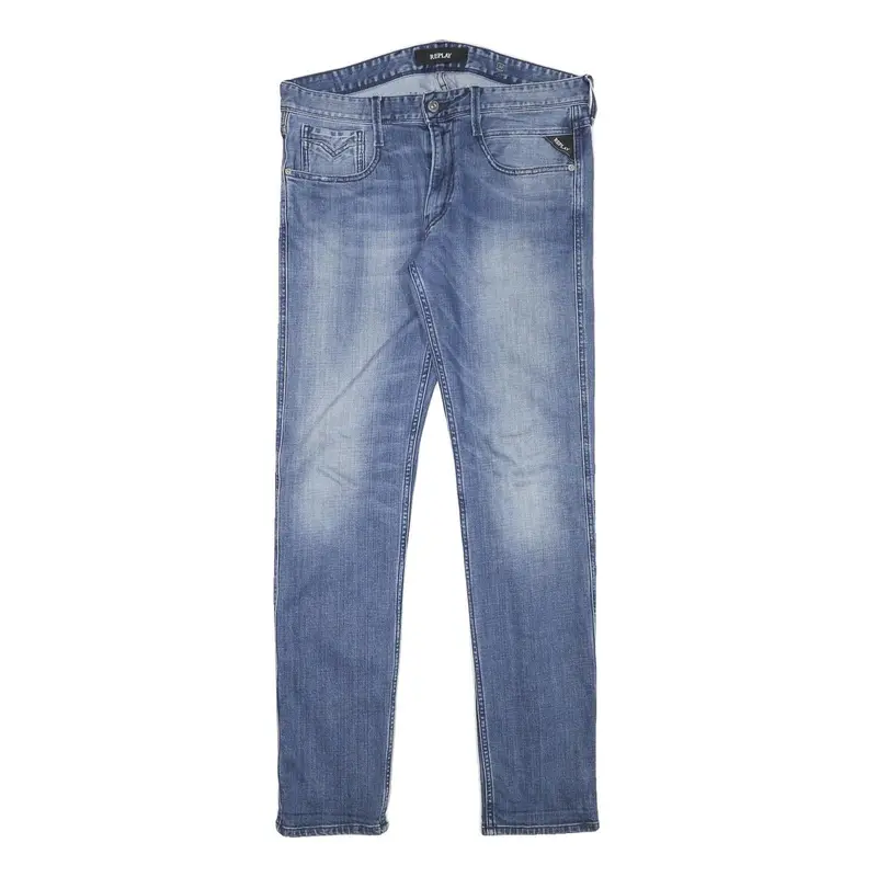 Replay Mens Slim Blue Denim Light W33 L31 Zip Jeans Authentic Stylish Comfort 1