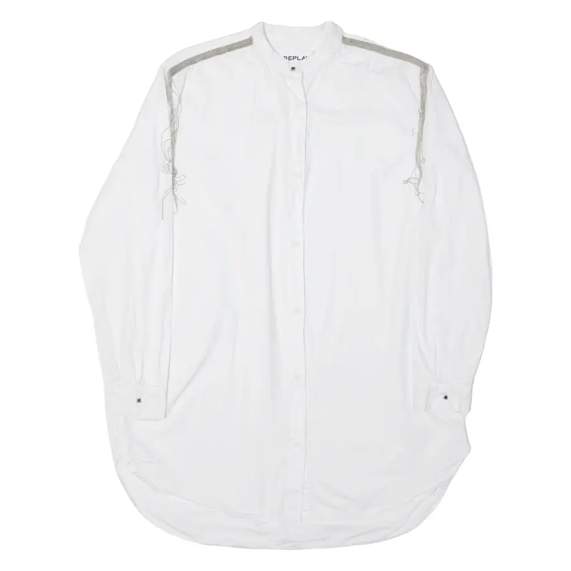 Replay Silver Tassel Womens Flannel Shirt White Long Sleeve M 1