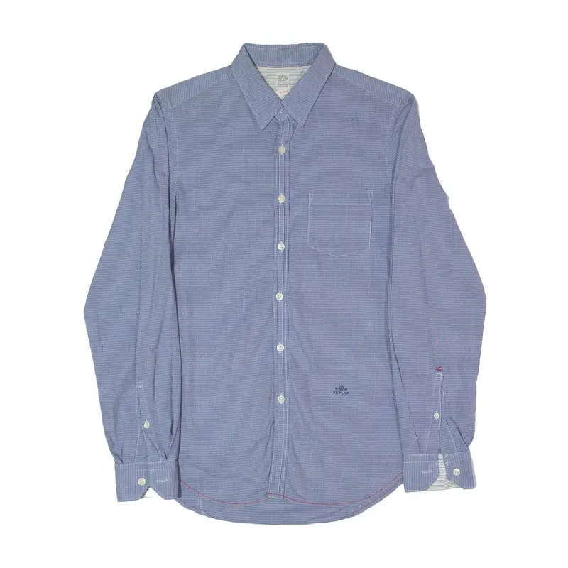 Replay Slim Fit Mens Shirt Blue Geometric Long Sleeve S 1