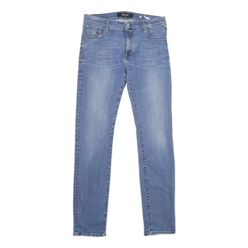 Replay Womens Blue Regular Fit Skinny Denim Light W30 L32 Zip Cotton Blend 1