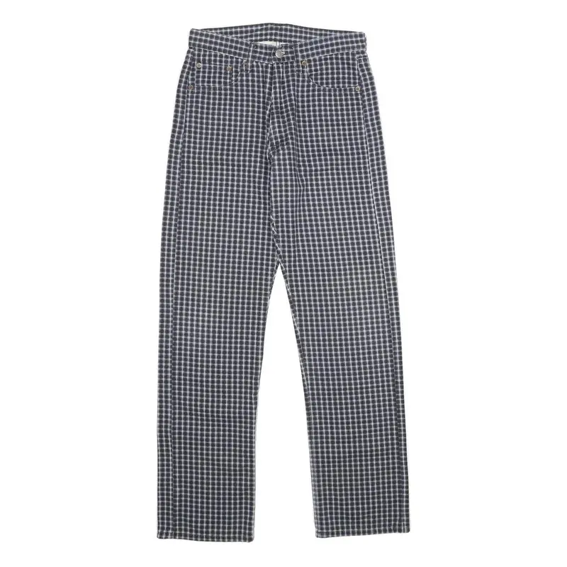 Replay Womens Regular Fit Blue Check Straight Leg Trousers W26 L30 Cotton Zip 1