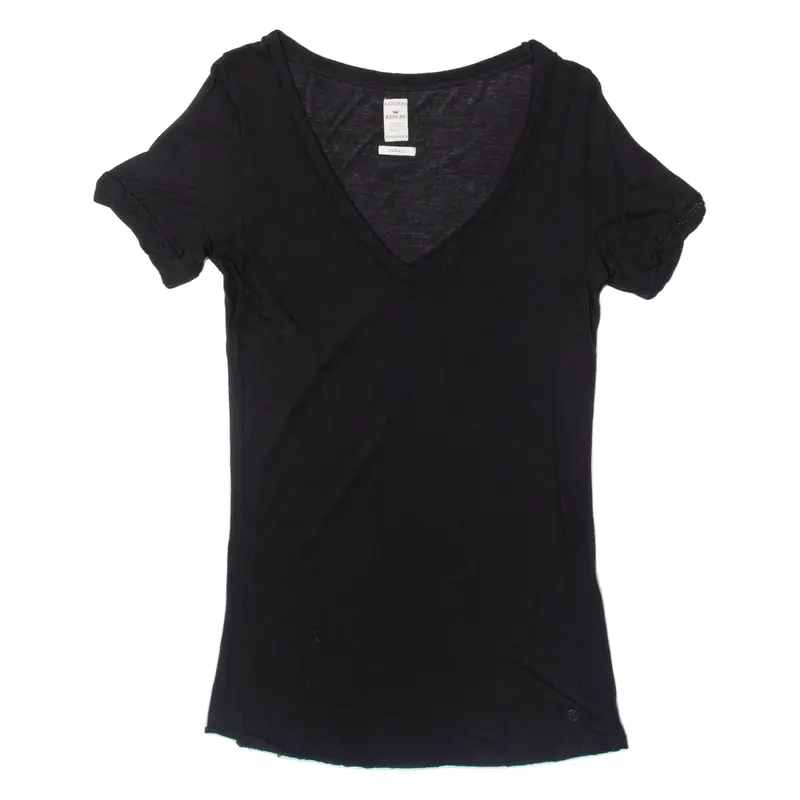 Replay Womens T-Shirt Black V-Neck Xs 1