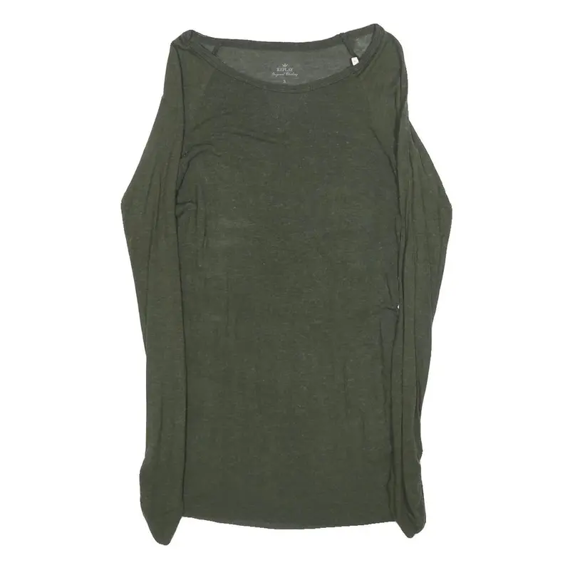 Reply Womens Green Plain Pullover Round Neck Basic Knit S Lightweight Jumper 1