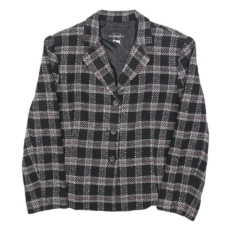 Requirements Womens Black & Pink Check Jacket M Woven Button Closure Classic Fit 1