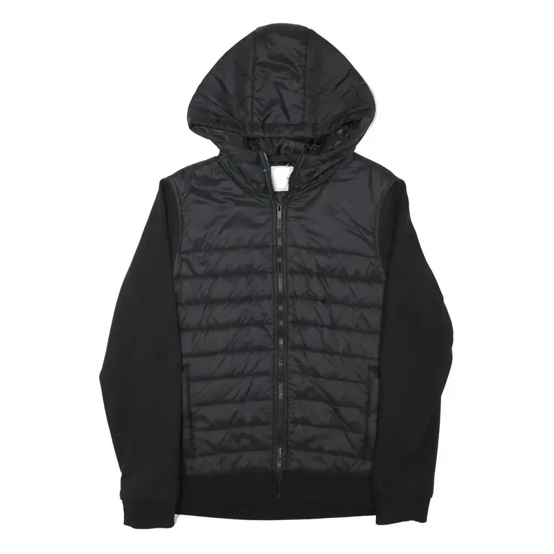 Reserved Mens Black Hooded Zip Jacket S Polyester Blend Plain Lightweight 1
