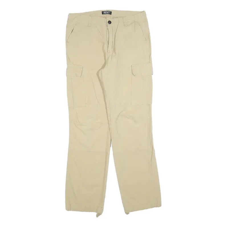 Reset Womens Cotton Blend Beige Regular Cargo Trousers W30 L30 Casual Zip 1