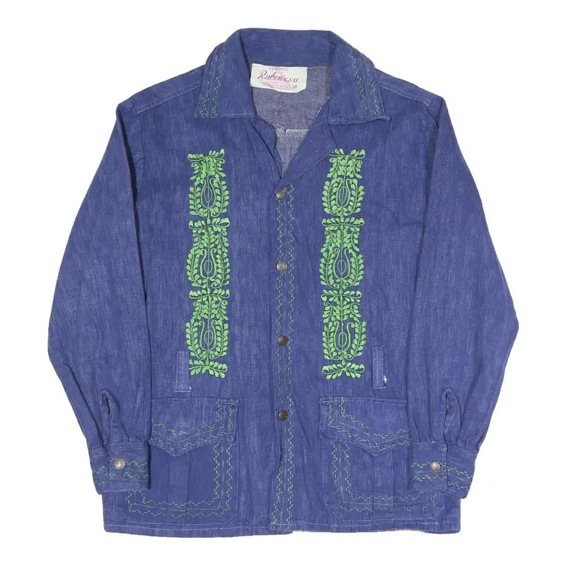 Reubeu's Womens Blue Coach Jacket M Cotton Blend Woven Button Casual Lightweight 1