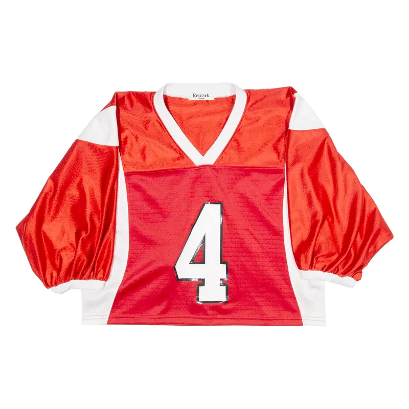Rework Fizzen Cropped Womens Jersey Red 3/4 Sleeve V-Neck M 1