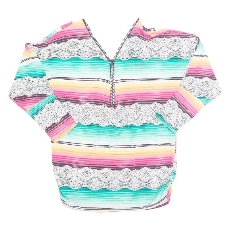 Rhinestone Lace Womens Printed Top Green Long Sleeve Striped M 1