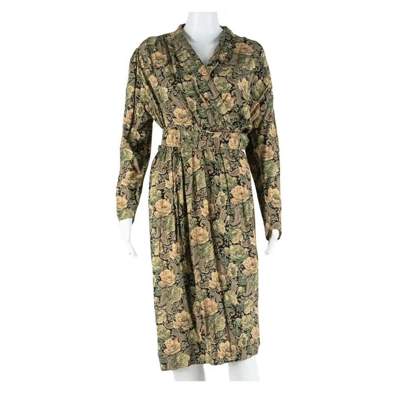 Richards Womens Pencil Dress Black 90S Floral Long Sleeve Midi S 1