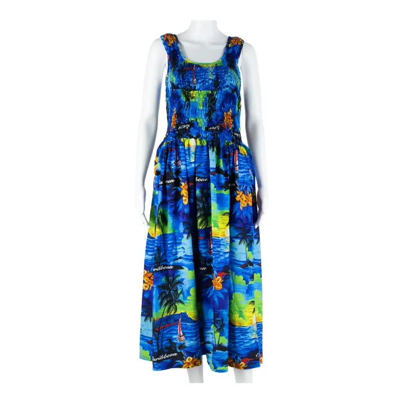 Rima Womens Day Dress Blue Crazy Pattern Sleeveless Midi One Size 1