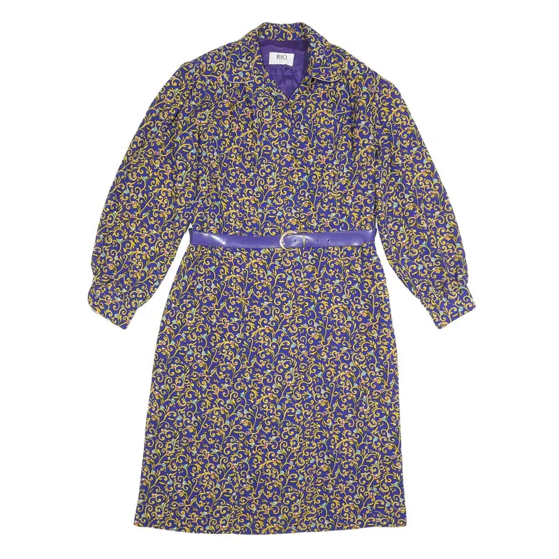 Rio Womens Blue & Yellow Day Dress Polyester Long Sleeve Knee Length L Elegant 1