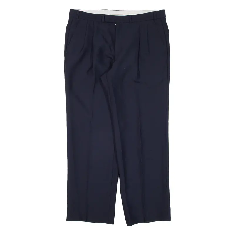 Ritex Pleated Mens Trousers Blue Regular Straight Wool W35 L28 1