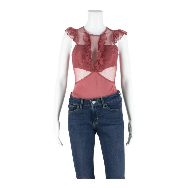 River Island Lace Detail Womens Bodysuit Pink Sleeveless Uk 10 1