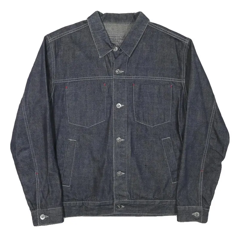 River Island Mens Blue Denim Jacket M Cotton Blend Button Closure Classic Fit 1