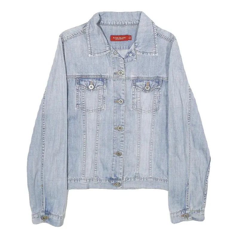 River Island Womens Blue Denim Cotton Button Jacket L Casual Classic Plain 1
