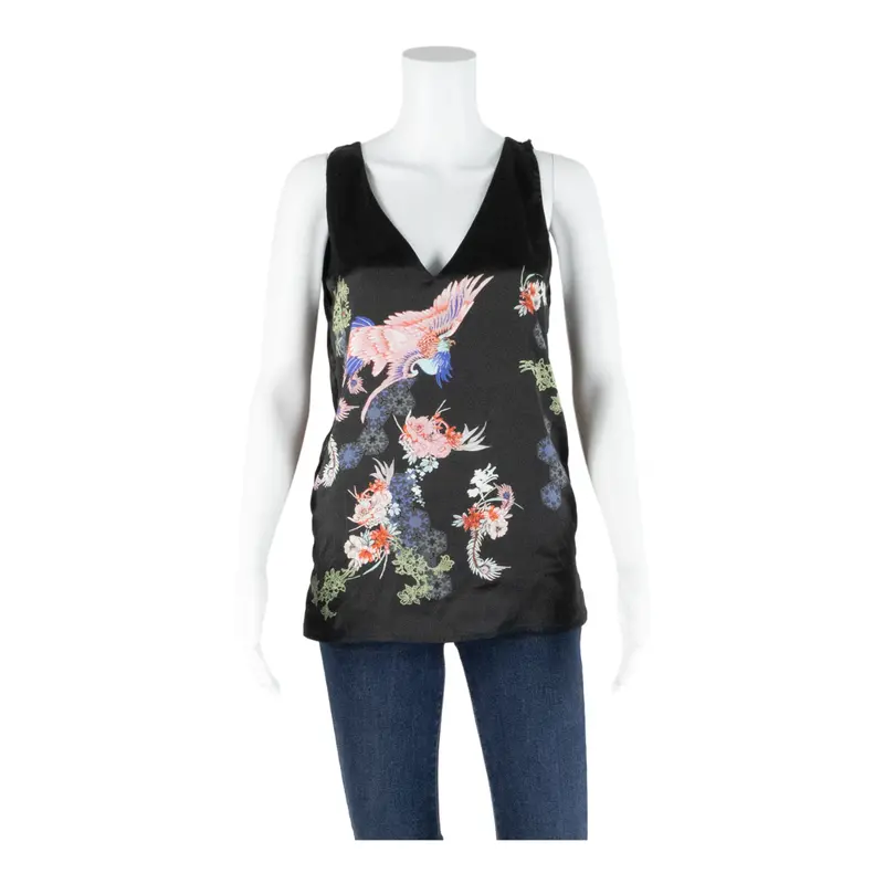 River Island Womens Printed Vest Black V-Neck Sleeveless Floral Uk 12 1
