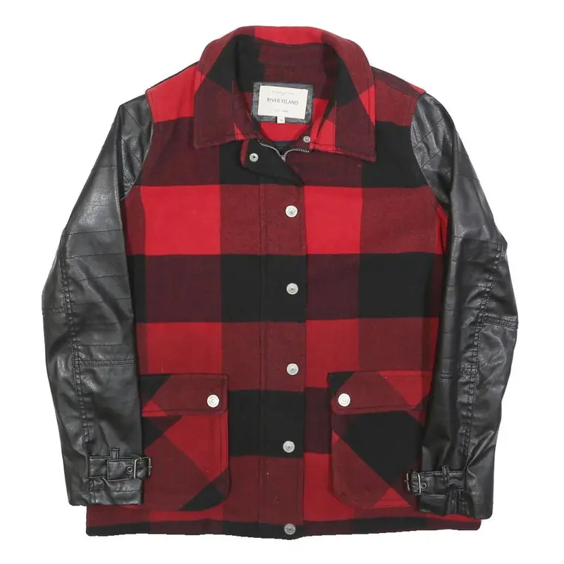 River Island Womens Red & Black Jacket Uk 10 Polyester Blend Button Checked 1