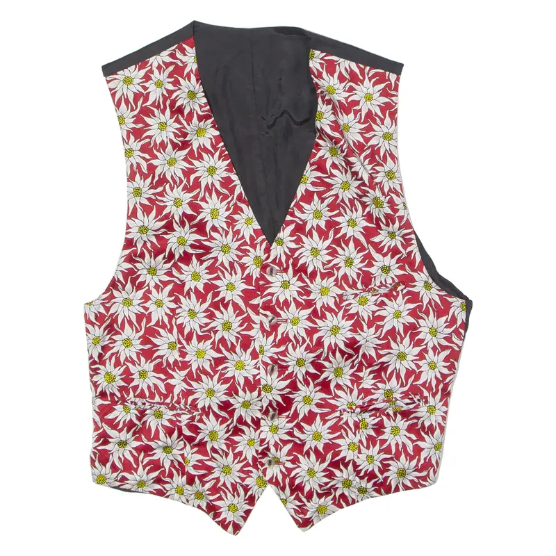 Roberto Angelico Mens Blazer Waistcoat Red Silk 90S Floral M 1