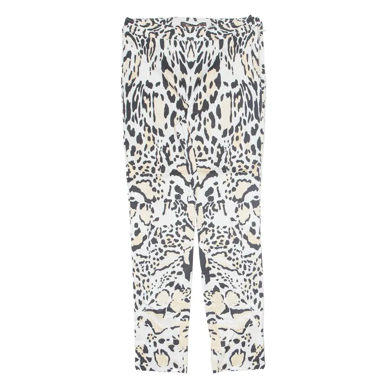 Roberto Cavalli Animal Print Womens Trousers Cream Slim Skinny W26 L26 1
