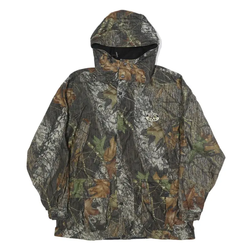 Rocky Gear Mens Green & Brown Camouflage Outdoor Jacket L Polyester Zip Hooded 1