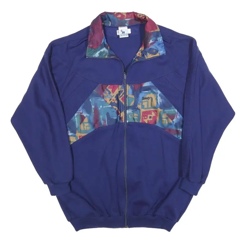 Rodeo Mens Blue Abstract Pattern Zip Jacket L Polyester Casual Retro Style 1