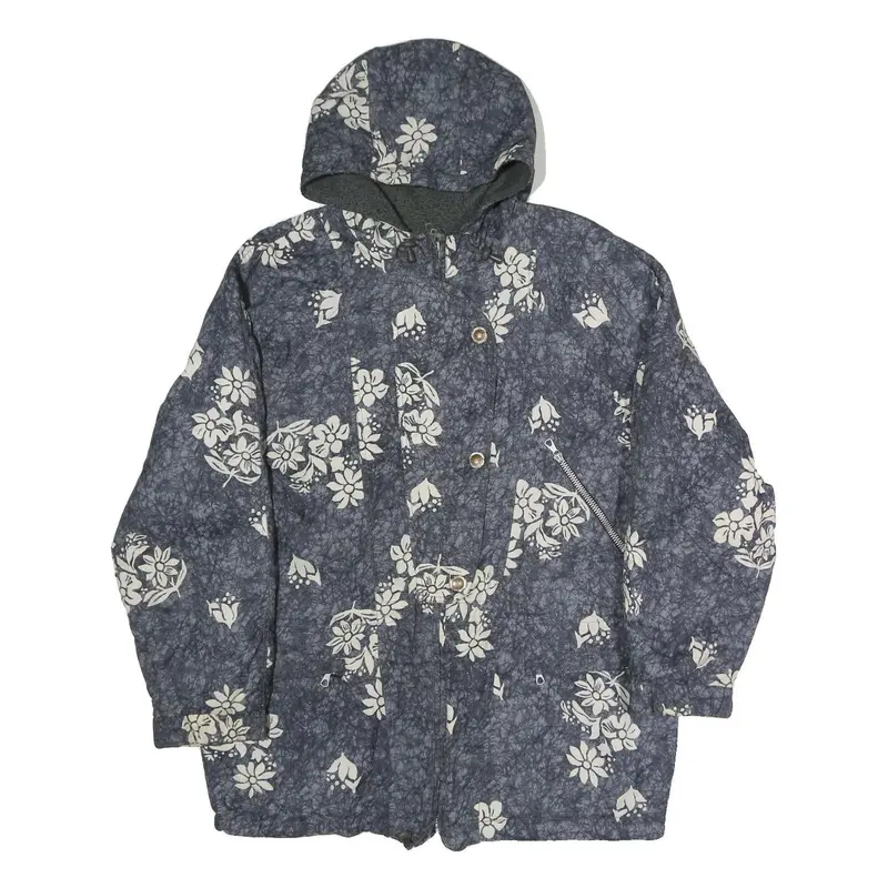 Rodeo Womens Blue Floral Polyester Blend Jacket M Zip Hooded 1