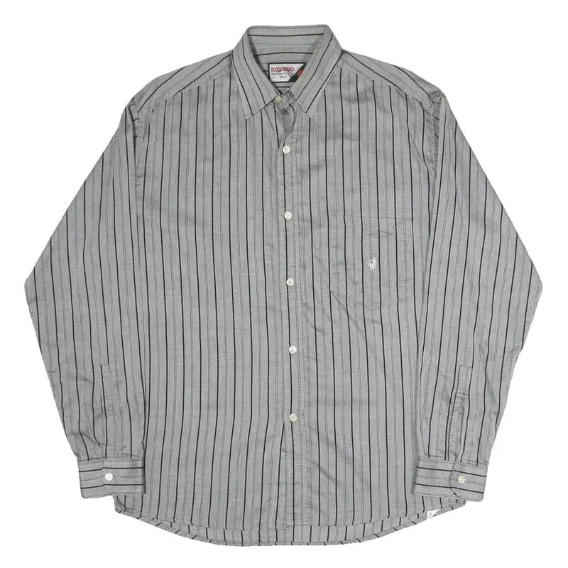 Rodrigo Mens Grey & Black Striped Shirt M Cotton Blend Classic Fit Button-Up 1