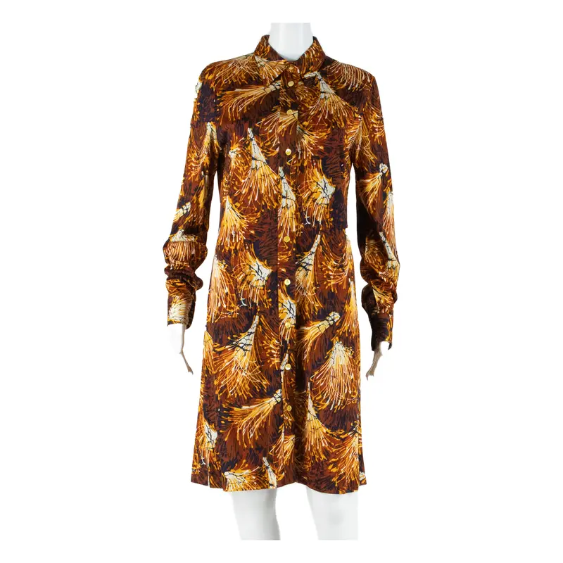 Roger Roland Womens Tea Dress Brown 90S Crazy Pattern Knee Length M 1